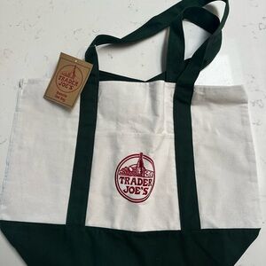 Trader Joe's White and Dark Green Tote Bag
